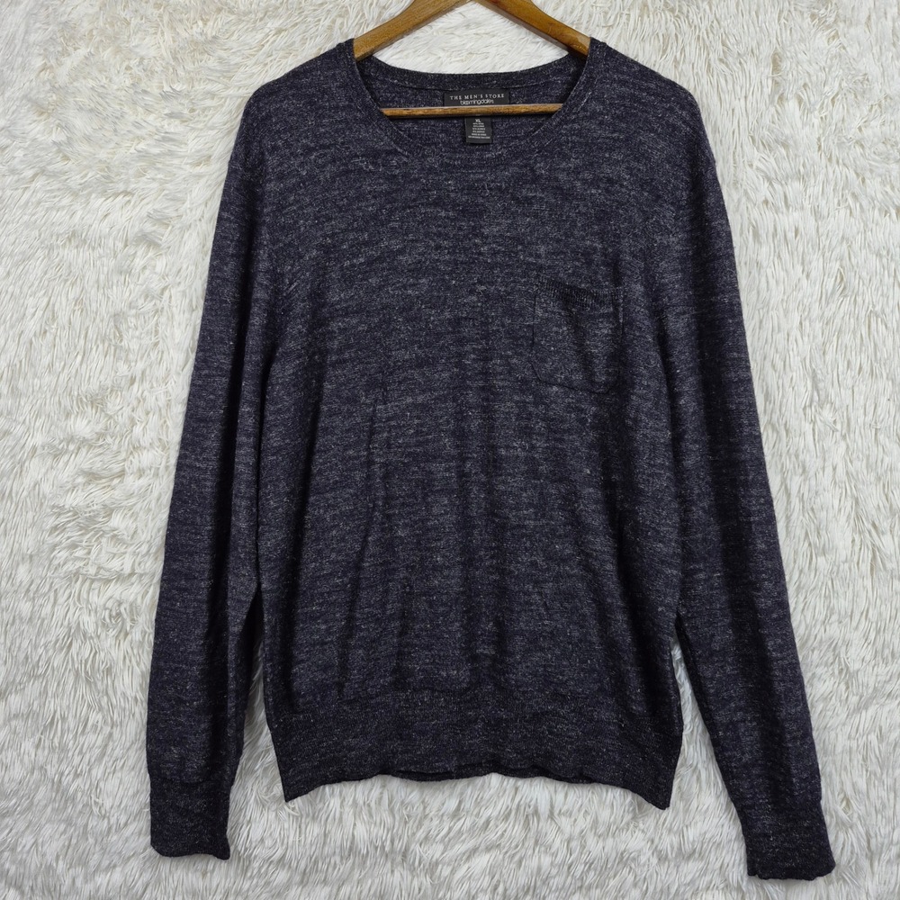 The Mens Store Bloomingdales Wool Linen Alpaca Blend Pocket Sweater Blue XL